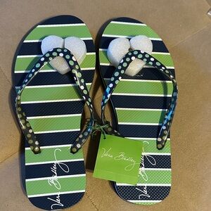 Vera Bradley Lucky Stripe Green and Navy Flip Flops NWT